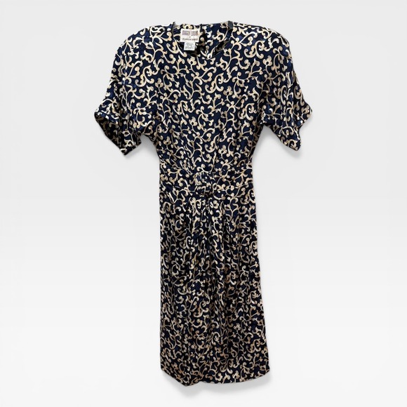 Maggy London Dresses & Skirts - Maggy London Dress Womens 4 Navy Gold Vintage Silk Jacquard Excellent Floral 80s